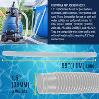 Above Ground Pool Hose Replacement 1.5" Diameter x 59" Long, Pack of 3, White - Compatible with Intex Pool Surface Skimmer, Filter Pump Hose - 6 Metal Clamps
