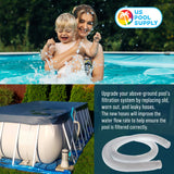 Above Ground Pool Hose Replacement 1.5" Diameter x 59" Long, Pack of 3, White - Compatible with Intex Pool Surface Skimmer, Filter Pump Hose - 6 Metal Clamps