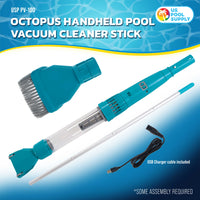 U.S. Pool Supply Octopus Handheld Pool Vacuum Cleaner Stick - Cordless, Rechargeable, Powerful Suction, Ultra-Fine Filtering, Brush & Wheel Heads