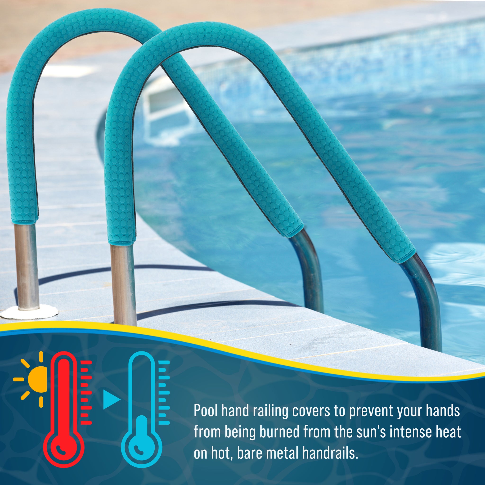 4-Foot Pool Handrail Cover with Safety Grip Sleeve and Zipper - Teal Blue Neoprene Slip Resistant Hand Rail Grip - Anti-Slip Comfort