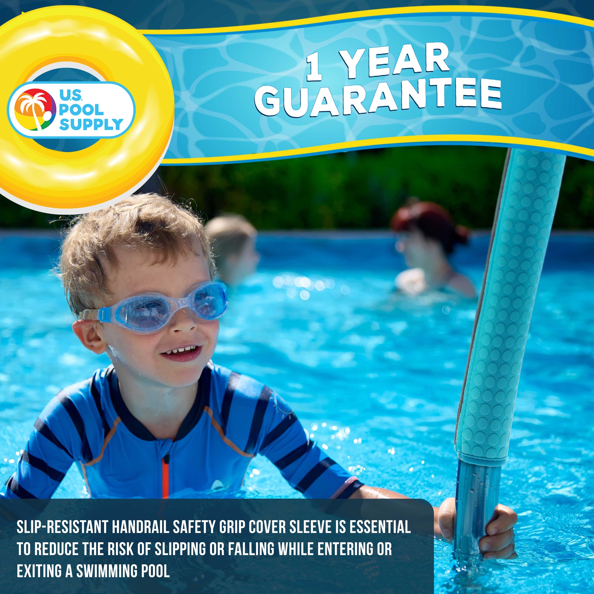 10-Foot Pool Handrail Cover with Safety Grip Sleeve & Zipper - Teal Blue Neoprene Slip Resistant Hand Rail Grip - Anti-Slip Comfort