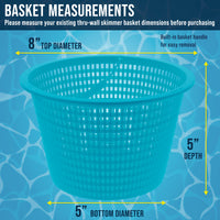 Swimming Pool Teal Blue Plastic Skimmer Replacement Basket (Set of 2) - Skim Remove Leaves and Debris - 8" Top, 5.5" Bottom, 5" Deep - Not Weighted