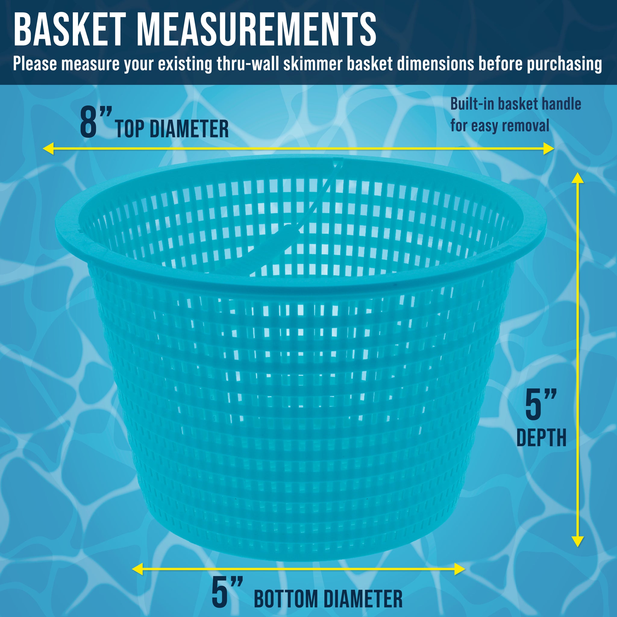 Swimming Pool Teal Blue Plastic Skimmer Replacement Basket (Set of 2) - Skim Remove Leaves and Debris - 8" Top, 5.5" Bottom, 5" Deep - Not Weighted