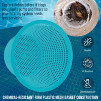 Swimming Pool Teal Blue Plastic Skimmer Replacement Basket (Set of 2) - Skim Remove Leaves and Debris - 8" Top, 5.5" Bottom, 5" Deep - Not Weighted