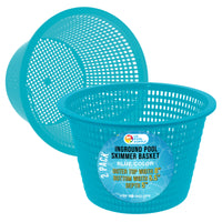 Swimming Pool Teal Blue Plastic Skimmer Replacement Basket (Set of 2) - Skim Remove Leaves and Debris - 8" Top, 5.5" Bottom, 5" Deep - Not Weighted