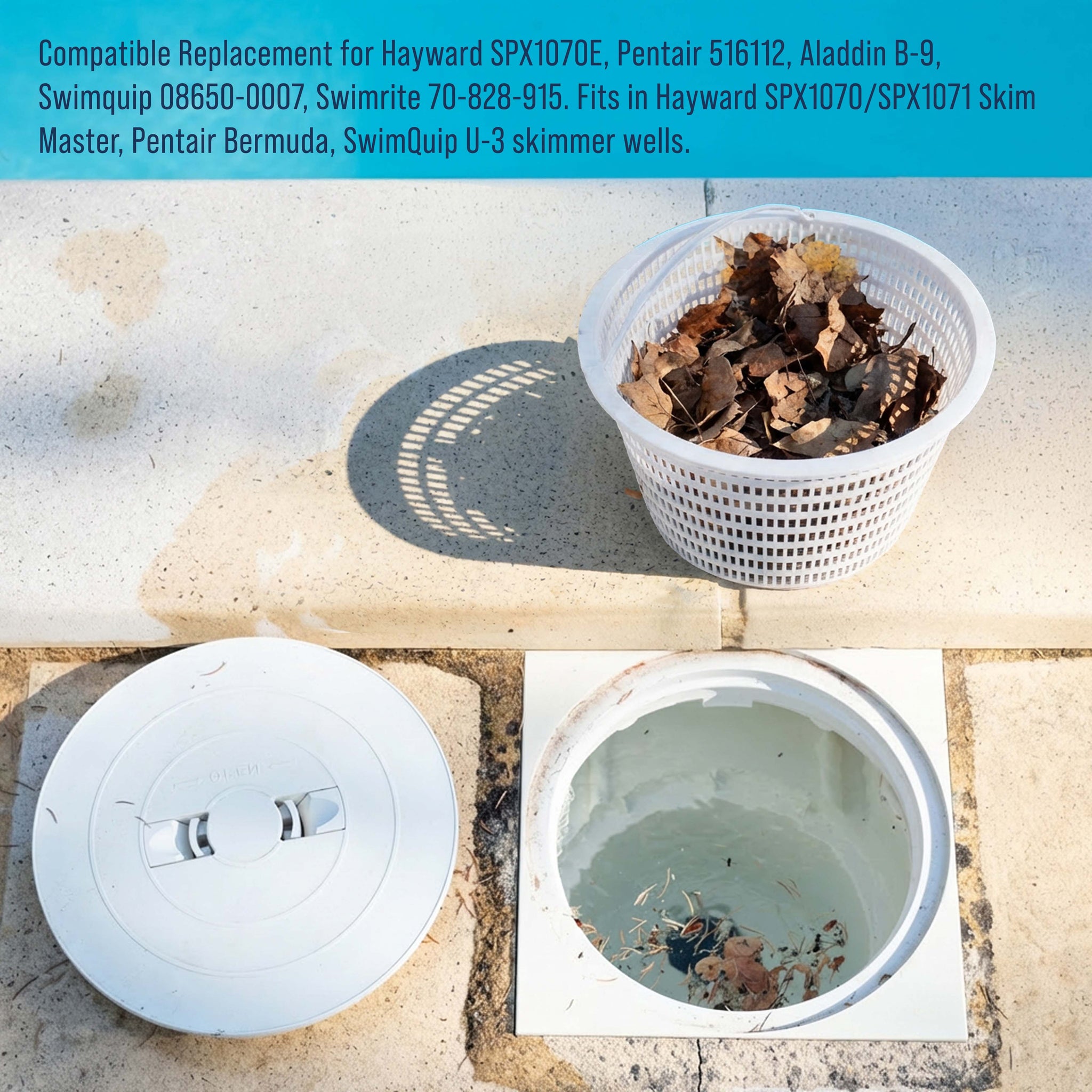 Weighted Inground Pool Skimmer Basket (Set of 2) - Skimmer Filter Basket, Skims Leaves – Replacement Compatible with Hayward SPX1070E, Prevent Pump Clogs - 8" Top, 5.5" Bottom, 5" Deep