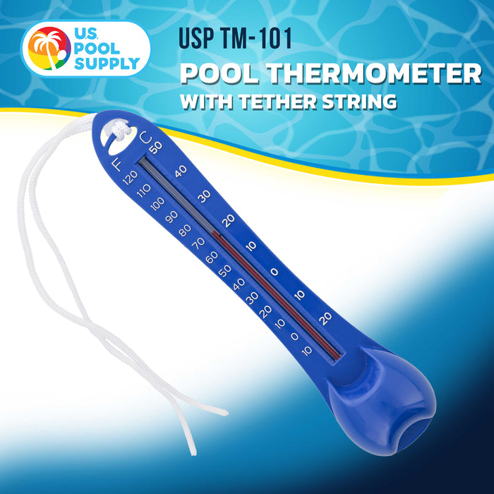 U.S. Pool Supply Pool Thermometer with Tether String, Blue - Measures Water Temperature Up to 120° F (50° C) - Swimming Pools, Spas, Hot Tubs, Ponds