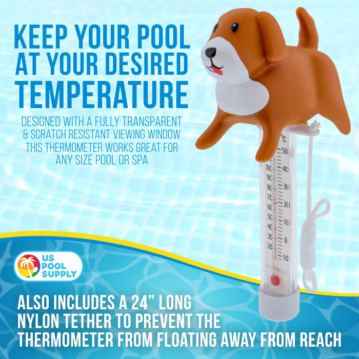 U.S. Pool Supply Floating Paddling Puppy Dog Thermometer - Easy to Read Temperature Display, Measures up to 120°F & 50°C, Swimming Pool Spa, Kids Pool