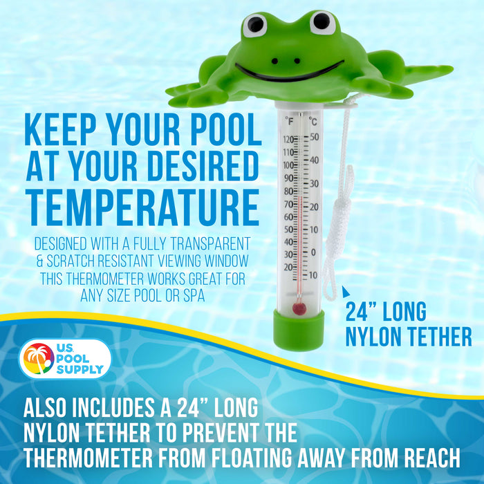 U.S. Pool Supply Floating Jumping Frog Thermometer - Easy to Read Temperature Display, Measures up to 120°F & 50°C, Swimming Pools Spas, Kids Pools