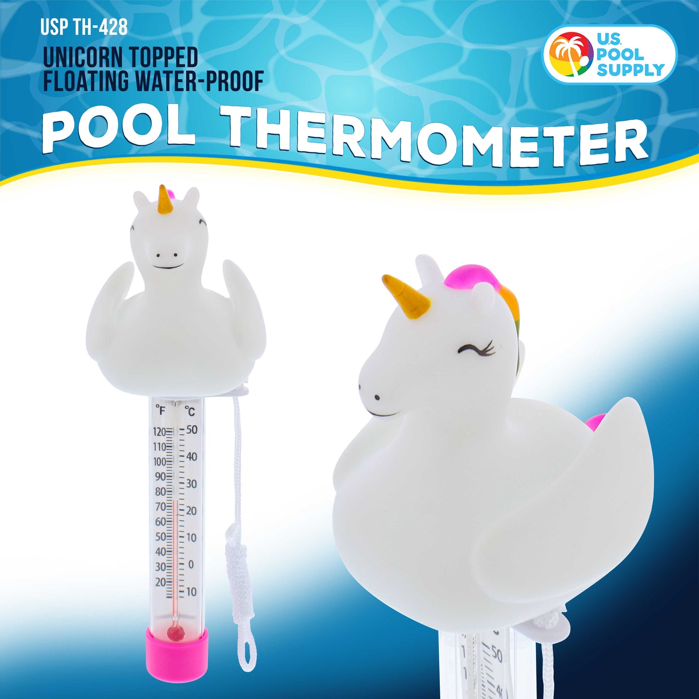 Floating Unicorn Thermometer - Easy to Read Temperature Display, Measures up to 120°F & 50°C, Swimming Pools, Spas, Kids Pools, Cute