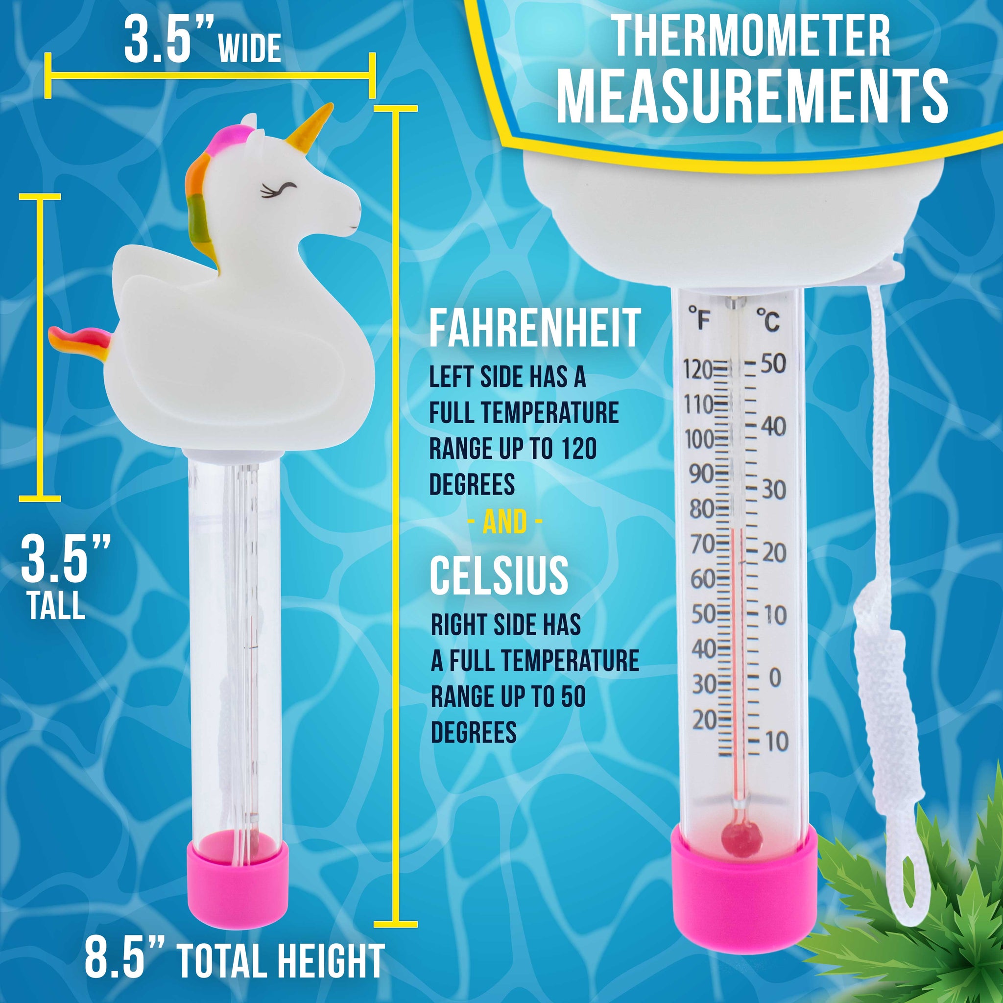Floating Unicorn Thermometer - Easy to Read Temperature Display, Measures up to 120°F & 50°C, Swimming Pools, Spas, Kids Pools, Cute