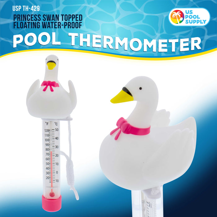 U.S. Pool Supply Floating Princess Swan Thermometer - Easy to Read Temperature Display, Measures up to 120°F & 50°C, Swimming Pools, Spas, Kids Pools