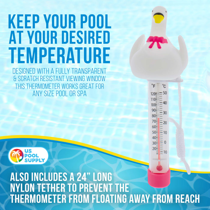 U.S. Pool Supply Floating Princess Swan Thermometer - Easy to Read Temperature Display, Measures up to 120°F & 50°C, Swimming Pools, Spas, Kids Pools