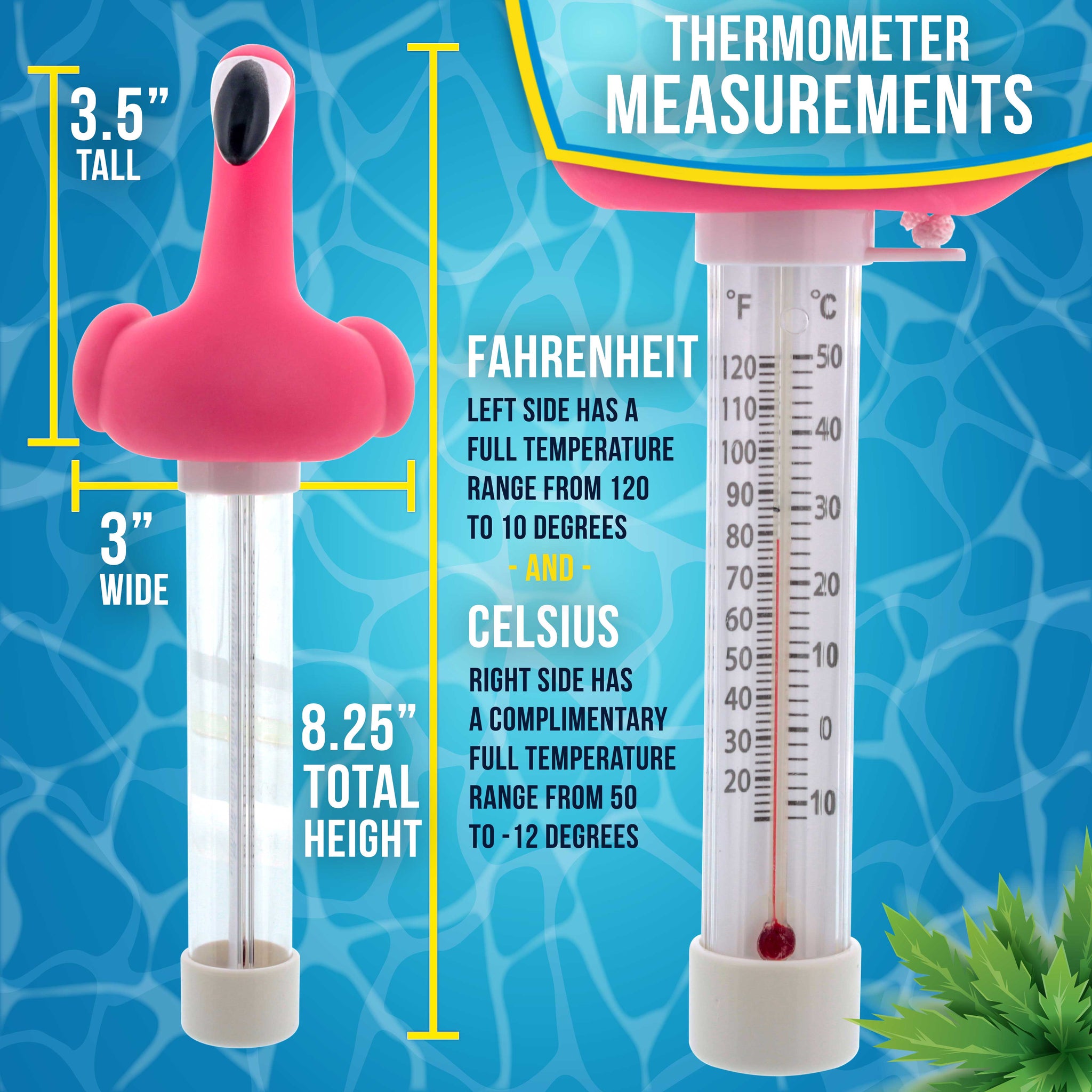 Floating Flamingo Thermometer - Easy to Read Temperature Display, Measures up to 120° Fahrenheit & 50° Celsius - Swimming Pools, Spas, Kids Pools