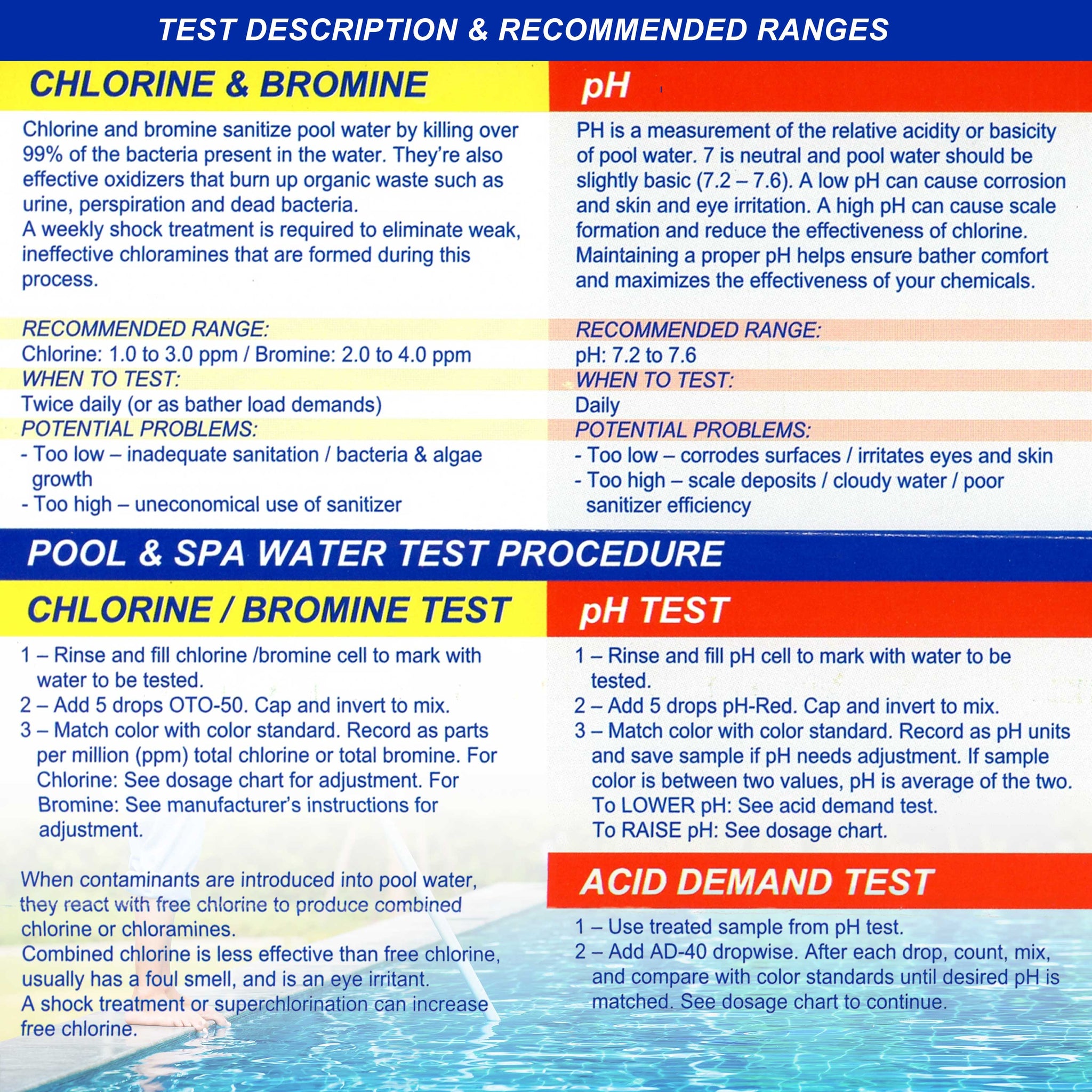 Swimming Pool & Spa Test Kit Refill Solutions, Test Water for pH, Chlorine and Bromine