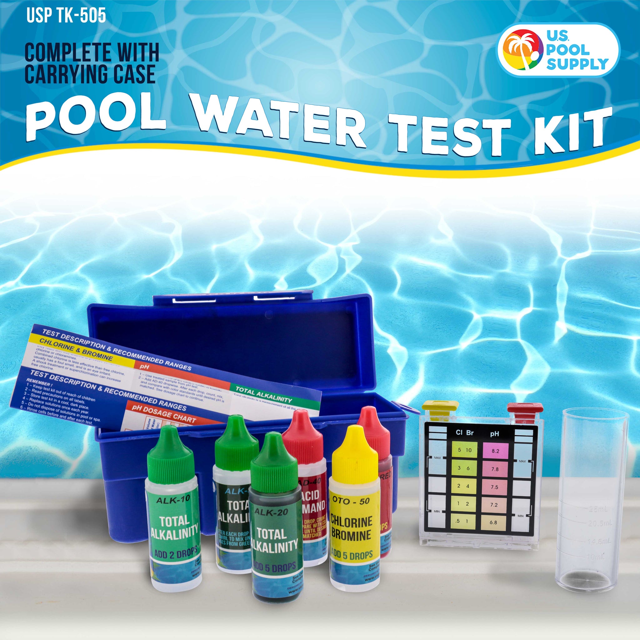 Premium 5-Way Swimming Pool & Spa Test Kit - Tests Water for pH, Chlorine, Bromine, Alkalinity, Acid Demand, Maintain Chemical Levels