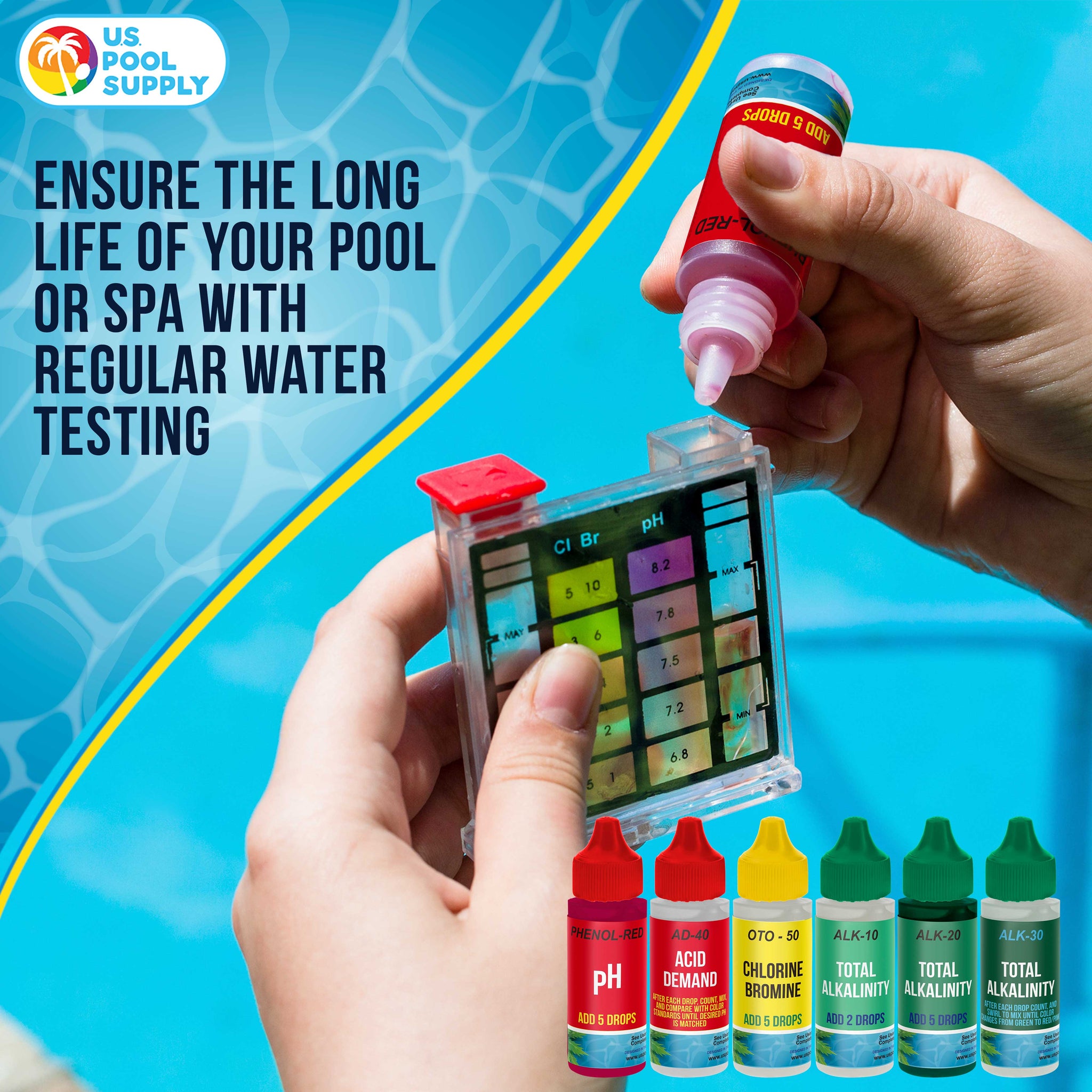 Premium 5-Way Swimming Pool & Spa Test Kit - Tests Water for pH, Chlorine, Bromine, Alkalinity, Acid Demand, Maintain Chemical Levels