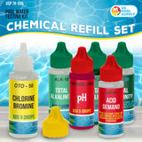 6 Bottle Refill Solution Pack for Premium 5-Way Swimming Pool & Spa Test Kit - pH Chlorine Bromine Alkalinity, Acid Demand Indicators