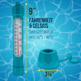 Floating Buoy Pool Thermometer with Jumbo Easy-To-Read Temperature Display, Teal Blue, Tether String - Up to 110° F, 40° C, Spa, Pond