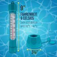 Floating Buoy Pool Thermometer with Jumbo Easy-To-Read Temperature Display, Teal Blue, Tether String - Up to 110° F, 40° C, Spa, Pond
