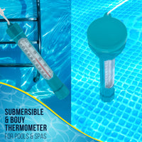 Floating Buoy Pool Thermometer with Jumbo Easy-To-Read Temperature Display, Teal Blue, Tether String - Up to 110° F, 40° C, Spa, Pond