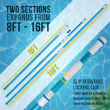 U.S. Pool Supply® Professional 16 Foot Blue Anodized Aluminum Telescopic Swimming Pool Pole, Adjustable 2 Piece Expandable Step-Up - Attach Connect Skimmer Nets, Rakes, Brushes, Vacuum Heads with Hoses