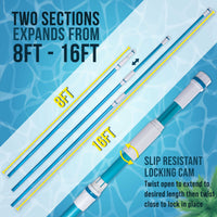 U.S. Pool Supply® Professional 16 Foot Blue Anodized Aluminum Telescopic Swimming Pool Pole, Adjustable 2 Piece Expandable Step-Up - Attach Connect Skimmer Nets, Rakes, Brushes, Vacuum Heads with Hoses
