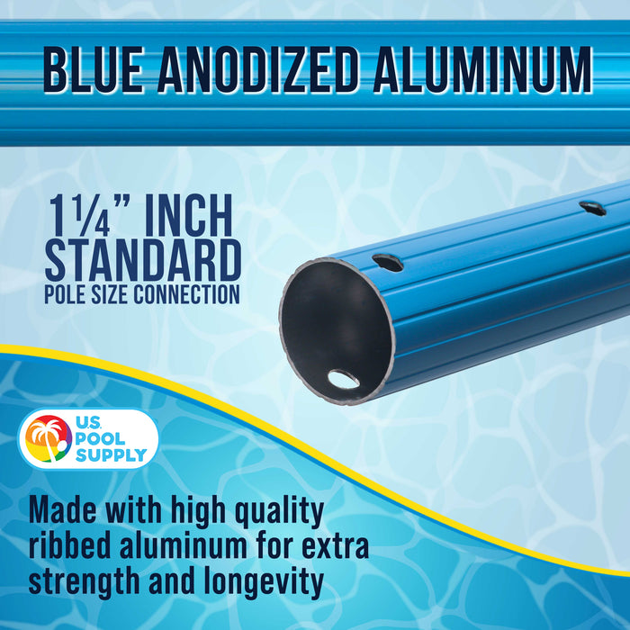 U.S. Pool Supply® Professional 16 Foot Blue Anodized Aluminum Telescopic Swimming Pool Pole, Adjustable 2 Piece Expandable Step-Up - Attach Connect Skimmer Nets, Rakes, Brushes, Vacuum Heads with Hoses