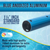 12 Foot Blue Anodized Aluminum Telescopic Swimming Pool Pole, Adjustable 3 Piece Expandable Step-Up - Attach Connect Skimmer Nets, Rakes, Brushes