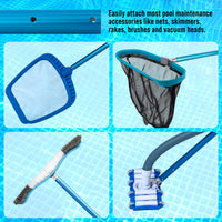 12 Foot Blue Anodized Aluminum Telescopic Swimming Pool Pole, Adjustable 3 Piece Expandable Step-Up - Attach Connect Skimmer Nets, Rakes, Brushes