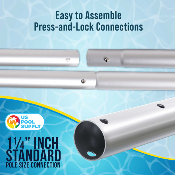 U.S. Pool Supply 10.5 Foot Aluminum Telescopic Swimming Pool Pole - 8 Adjustable Connecting Sections, Attach Skimmer Nets, Rakes, Brushes, Vacuum Head