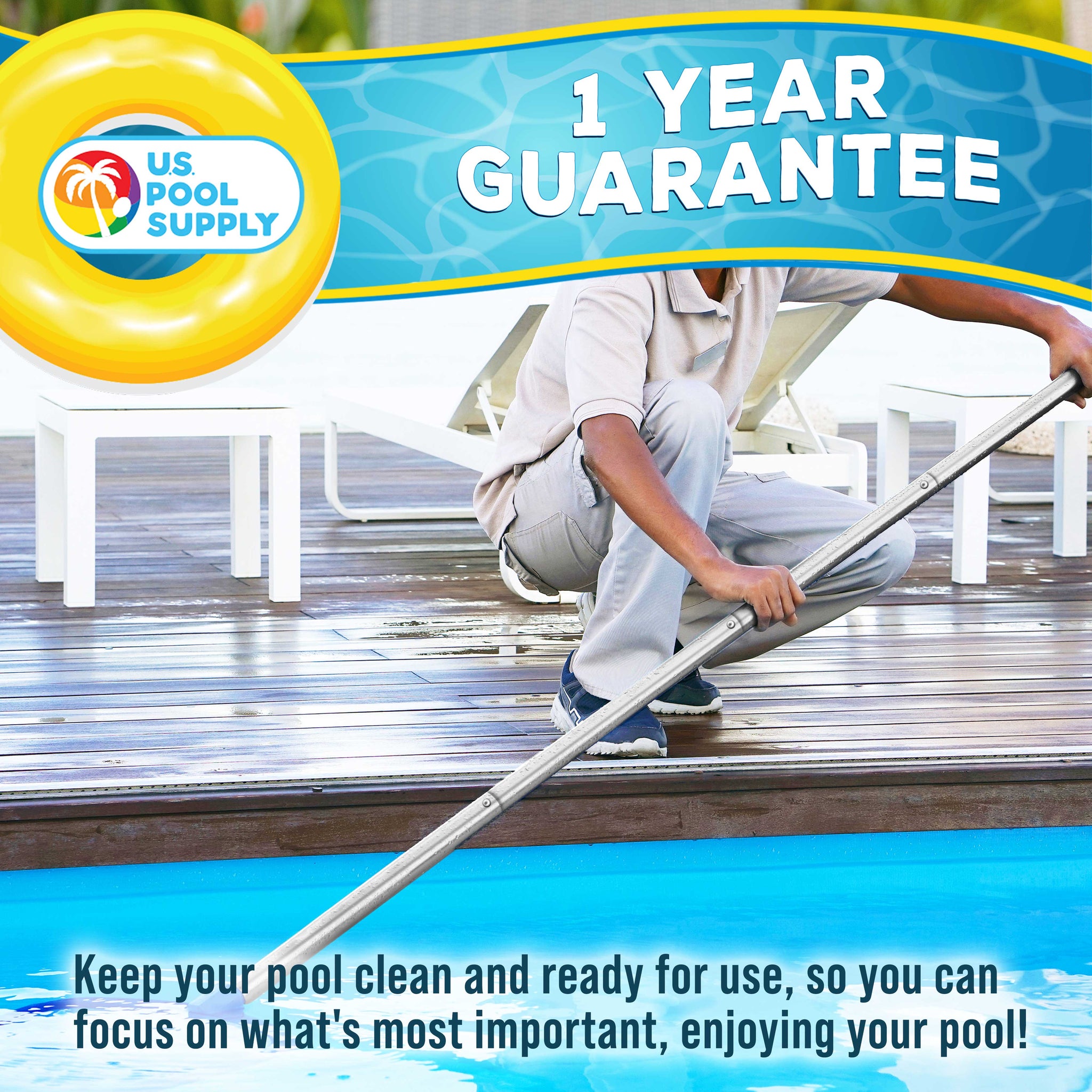 10.5 Foot Aluminum Telescopic Swimming Pool Pole - 8 Adjustable Connecting Sections, Attach Skimmer Nets, Rakes, Brushes, Vacuum Head