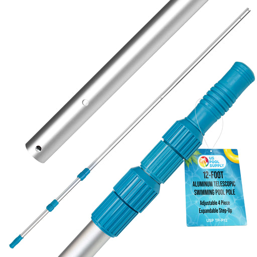 U.S. Pool Supply Professional 12-Foot Aluminum Telescopic Swimming Pool Pole, Adjustable 2 Piece Expandable Step-Up Length