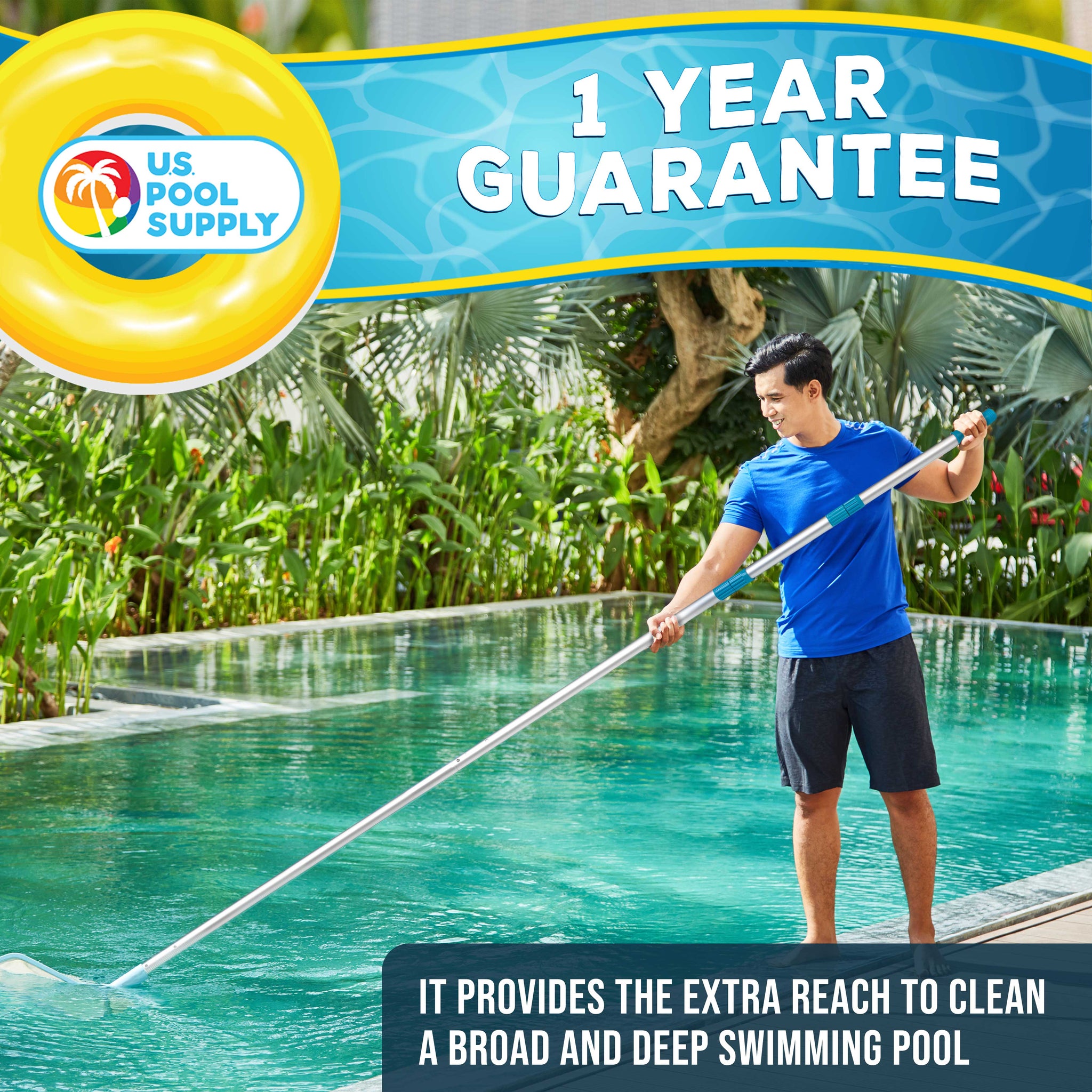 Professional 12-Foot Aluminum Telescopic Swimming Pool Pole, Adjustable 2 Piece Expandable Step-Up Length