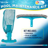 Deluxe Swimming Pool Maintenance Kit with Deluxe Jet Vacuum, 16" Floor & Wall Scrub Brush, Adjustable Telescopic Pole - Remove Debris