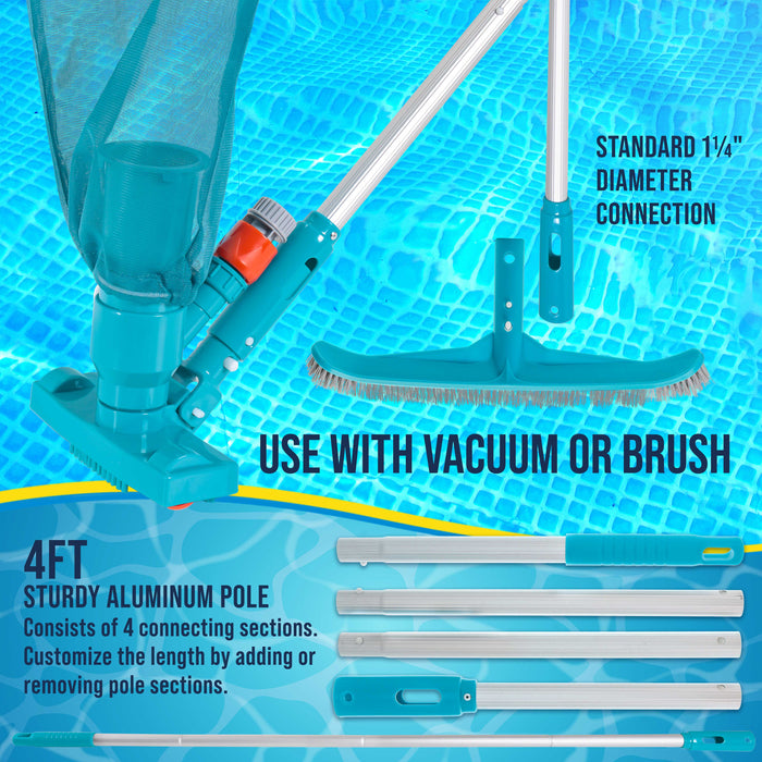 U.S. Pool Supply Deluxe Swimming Pool Maintenance Kit with Deluxe Jet Vacuum, 16" Floor & Wall Scrub Brush, Adjustable Telescopic Pole - Remove Debris
