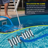 19" Manual Pool Vacuum Head for Inground Pools, Flexible, Extra-Wide, Weighted - Heavy-Duty, 10 Weights, 7 Lbs, Connect 1.5" Hose, Swivel Direction-Control Metal Pole Handle