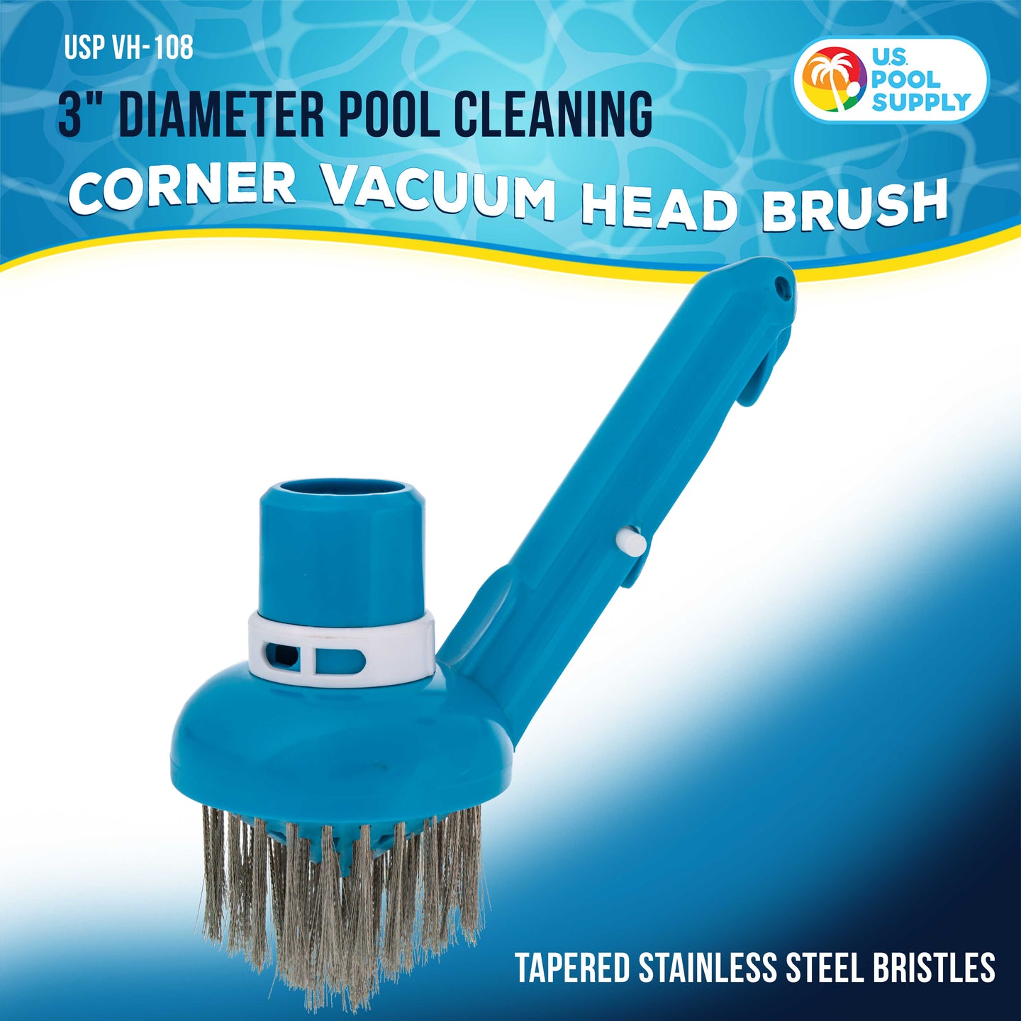 Corner Vacuum Head Brush with Stainless Steel Bristles, Adjustable Suction Ring - Scrub Remove Calcium Buildup, Rust Stains Concrete