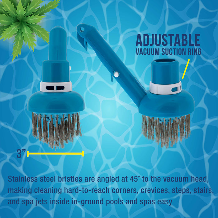 U.S. Pool Supply Corner Vacuum Head Brush with Stainless Steel Bristles, Adjustable Suction Ring - Scrub Remove Calcium Buildup, Rust Stains Concrete