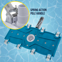 14" Weighted Flexible Concrete Swimming Pool Vacuum Head, Swivel Hose Connection & Aluminum Spring Action Pole Handle - Connect 1-1/4" or 1-1/2" Hose