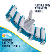 14" Manual Pool Vacuum Head for Inground Pools, Flexible, Weighted - 6 Weights, Swivel Hose Connection 1.25" or 1.5", Aluminum Handle