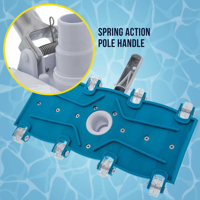 U.S. Pool Supply 14" Manual Pool Vacuum Head for Inground Pools, Flexible, Weighted - 6 Weights, Swivel Hose Connection 1.25" or 1.5", Aluminum Handle