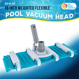 Professional 16" Weighted Flexible Swimming Pool Vacuum Head with Side Brushes, Swivel Hose Connection, EZ Clip Handle, Heavy Duty