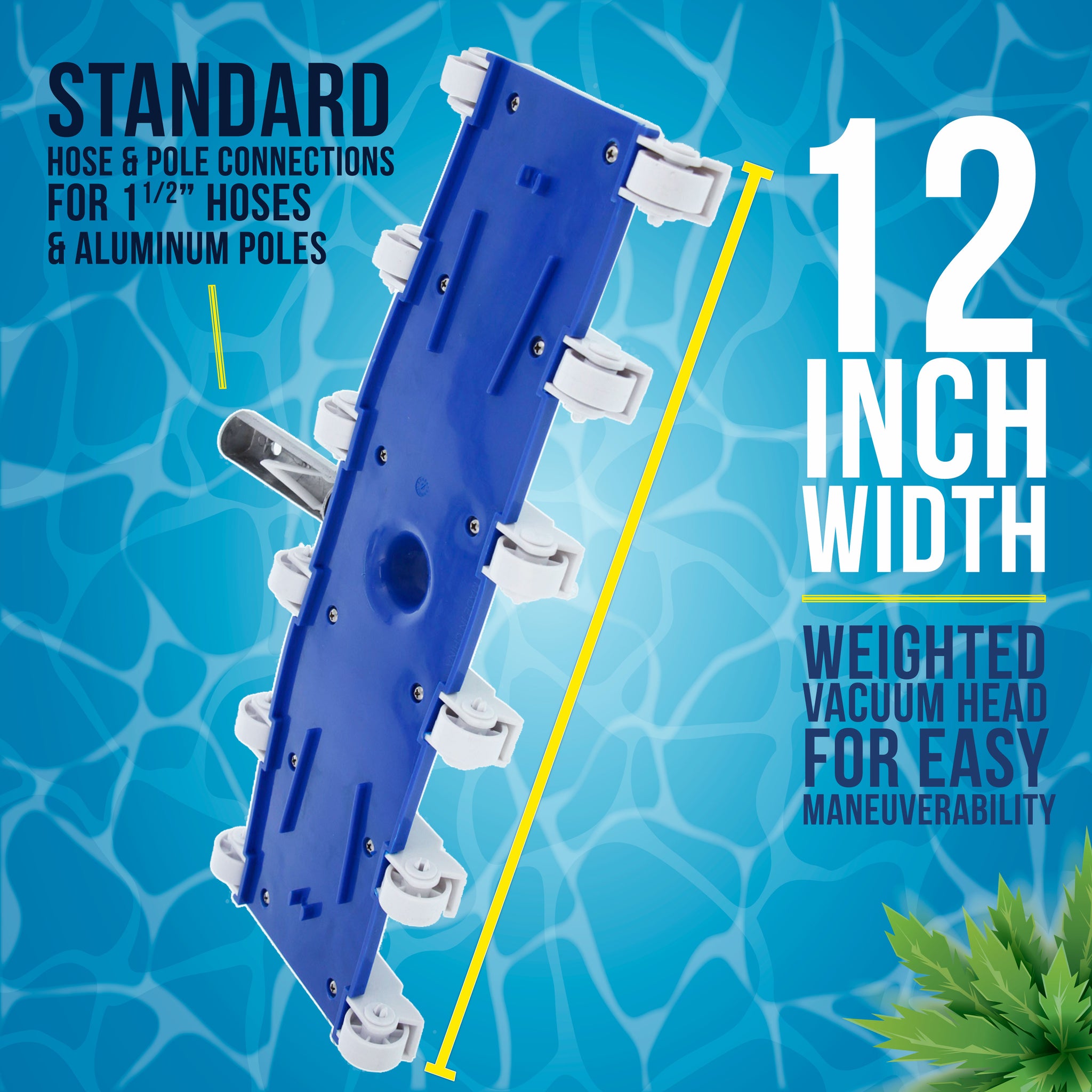 U.S. Pool Supply® 19" Heavy Duty Weighted Flexible Concrete Swimming Pool Vacuum Head, 1-1/2" Hose Connection and Aluminum Pole Handle - Remove Debris Clean Pool Floor