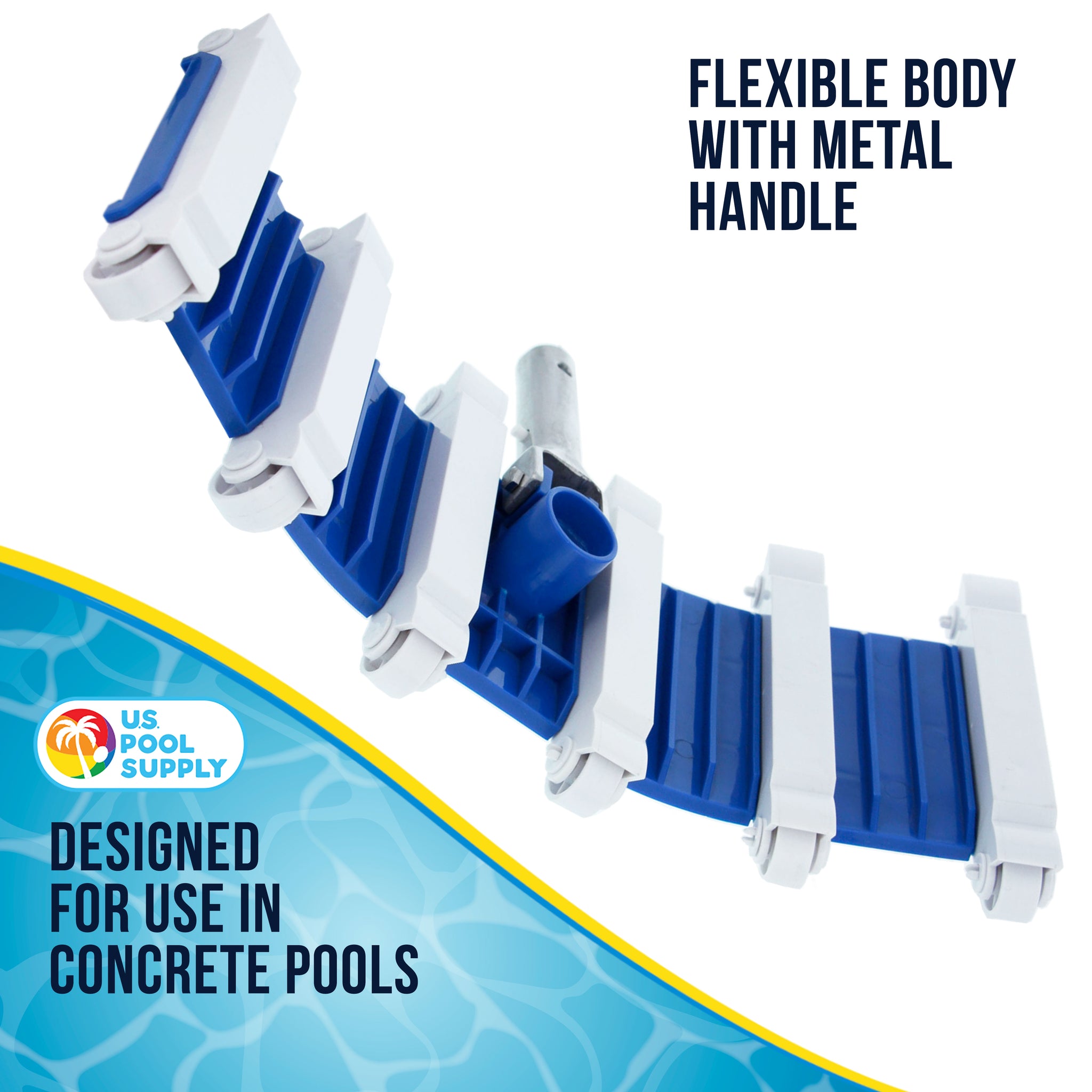 U.S. Pool Supply® 19" Heavy Duty Weighted Flexible Concrete Swimming Pool Vacuum Head, 1-1/2" Hose Connection and Aluminum Pole Handle - Remove Debris Clean Pool Floor