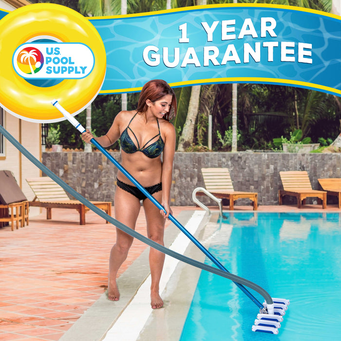 U.S. Pool Supply® 19" Heavy Duty Weighted Flexible Concrete Swimming Pool Vacuum Head, 1-1/2" Hose Connection and Aluminum Pole Handle - Remove Debris Clean Pool Floor