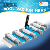 19" Heavy Duty Weighted Flexible Concrete Swimming Pool Vacuum Head with Side Brushes and Metal EZ Clip Handle - Professional Commercial Grade
