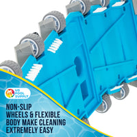 19" Heavy Duty Weighted Flexible Concrete Swimming Pool Vacuum Head with Side Brushes and Metal EZ Clip Handle - Professional Commercial Grade