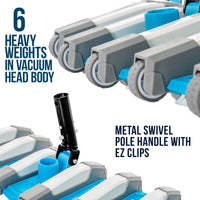 19" Heavy Duty Weighted Flexible Concrete Swimming Pool Vacuum Head with Side Brushes and Metal EZ Clip Handle - Professional Commercial Grade