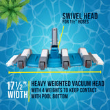 17.5" Heavy Duty Weighted Flexible Concrete Swimming Pool Vacuum Head with Side Brushes and EZ Clip Handle - Cleaning, Debris Removal